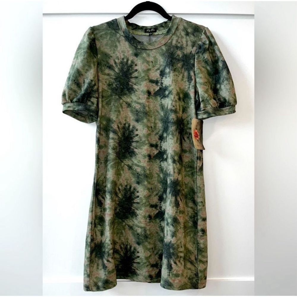 New Lily Rose Tie-Dye Mini to Knee Length Shirt Dress Sz L Women’s Green w Pink - Picture 9 of 9
